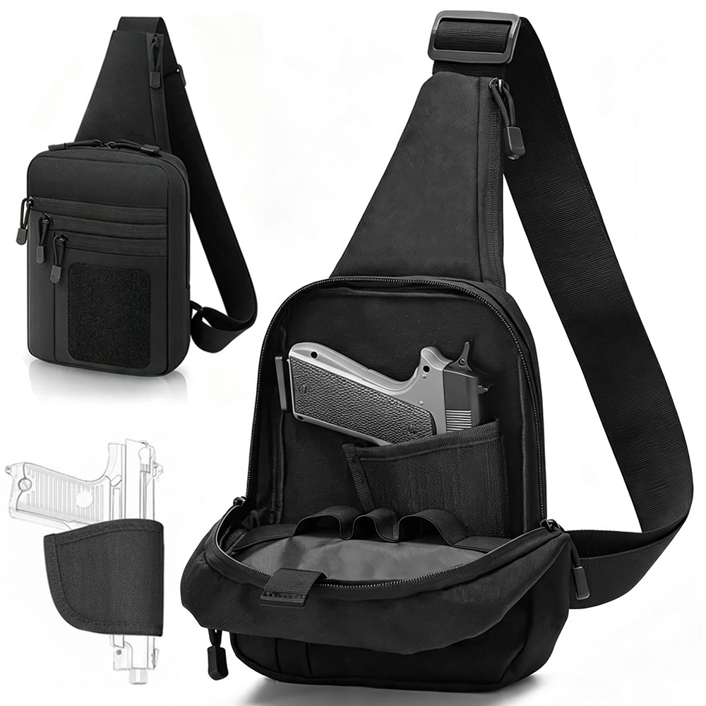 Edc Pistol Carry Bag - 隠し銃持ち用チェストガンバッグ、ピストルガン収納バッグ、タクティカルスリングショルダーポーチ（ガンホルスター付き）、クロスボディEDCツールバッグ