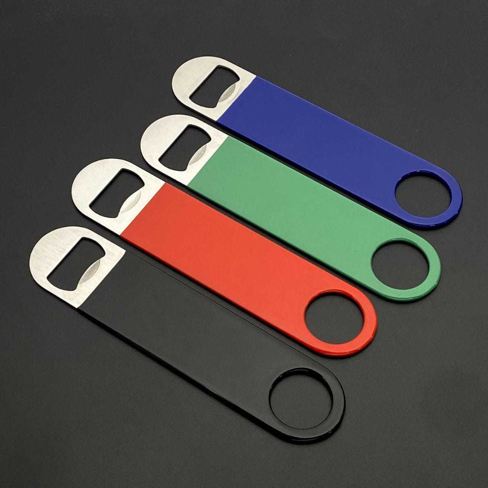 Bottle Opener Keyring - バーテンダービールボトルオープナー フラットスピードオープン ラバーコーティングステンレス鋼 ミニ耐久性バーブレード キッチンツール キーホルダーギフト