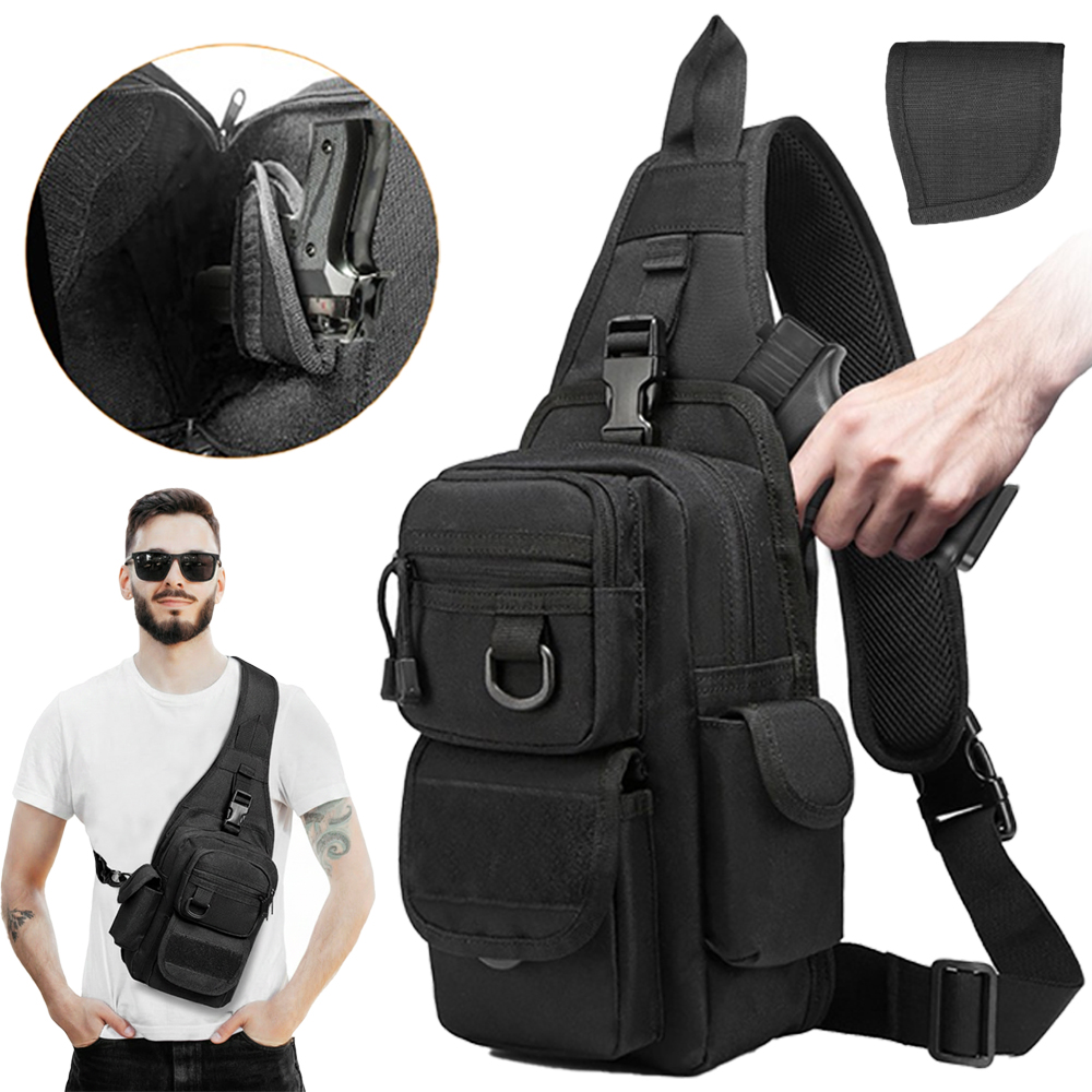 Edc Pistol Carry Bag - 戦術ピストルバッグ隠しキャリーガンバッグクロスボディスリングバックパックショルダーチェストバッグピストルホルスター付きEDCポーチハンティング用