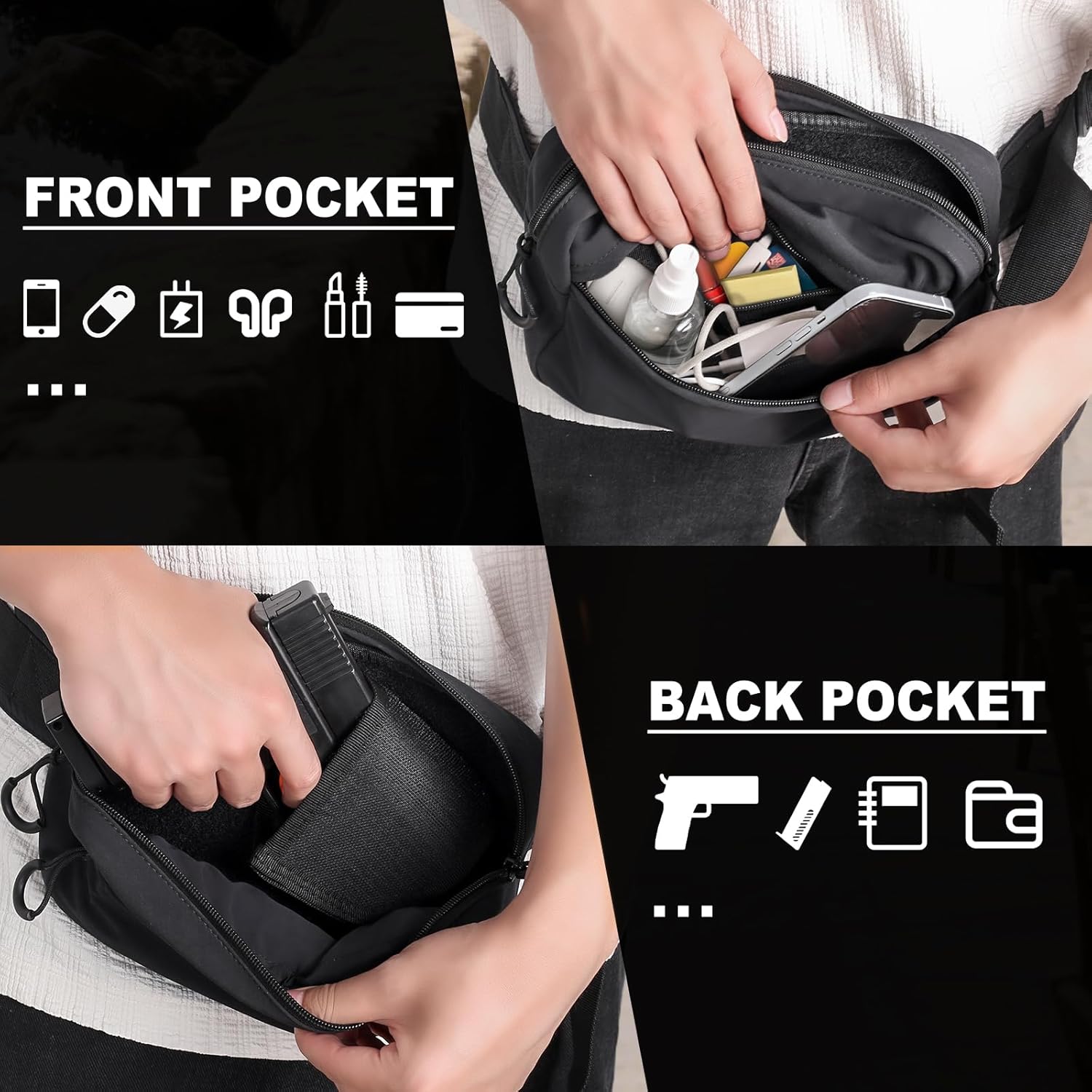 タクティカルファニーパック ホルスター付き 隠しキャリーバッ - Edc Pistol Carry Bag のレビューと価格